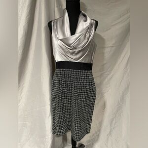 Eliza J Silver and Black Houndstooth Midi Dress With 100% Silk Top